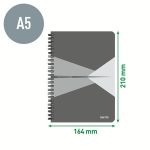 Spirálfüzet, A5, vonalas, 90 lap, laminált karton borító, LEITZ "Office", szürke-piros