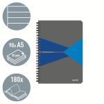 Spirálfüzet, A5, vonalas, 90 lap, laminált karton borító, LEITZ "Office", szürke-kék