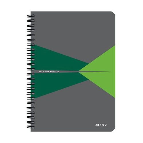Spirálfüzet, A5, vonalas, 90 lap, laminált karton borító, LEITZ "Office", szürke-zöld