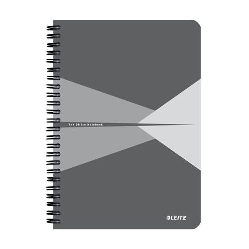 Spirálfüzet, A5, vonalas, 90 lap, laminált karton borító, LEITZ "Office", szürke
