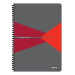 Spirálfüzet, A4, vonalas, 90 lap, PP borító, LEITZ "Office", szürke-piros