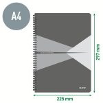 Spirálfüzet, A4, vonalas, 90 lap, PP borító, LEITZ "Office", szürke-piros