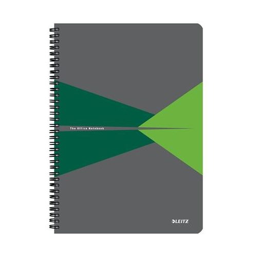 Spirálfüzet, A4, vonalas, 90 lap, PP borító, LEITZ "Office", szürke-zöld