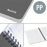 Spirálfüzet, A5, kockás, 90 lap, PP borító, LEITZ "Office", szürke-piros