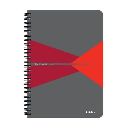 Spirálfüzet, A5, vonalas, 90 lap, PP borító, LEITZ "Office", szürke-piros