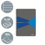 Spirálfüzet, A5, vonalas, 90 lap, PP borító, LEITZ "Office", szürke-kék