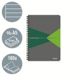 Spirálfüzet, A5, vonalas, 90 lap, PP borító, LEITZ "Office", szürke-zöld