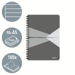 Spirálfüzet, A5, vonalas, 90 lap, PP borító, LEITZ "Office", szürke