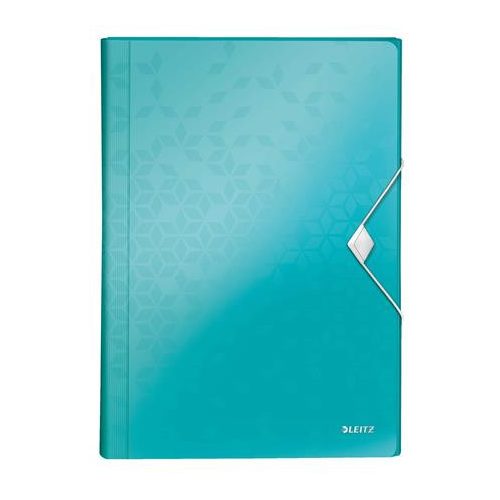 Harmonikamappa, A4, PP, 6 rekeszes, LEITZ "Wow", jégkék