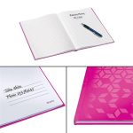 Beíró, A5, vonalas, 80 lap, keményfedeles, LEITZ "Wow", rózsaszín