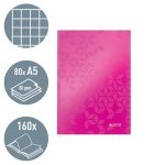 Beíró, A5, kockás, 80 lap, keményfedeles, LEITZ "Wow", rózsaszín