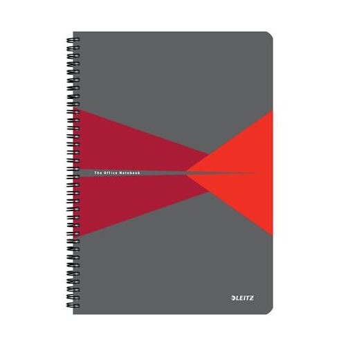 Spirálfüzet, A4, vonalas, 90 lap, laminált karton borító, LEITZ "Office", szürke-piros