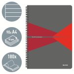 Spirálfüzet, A4, vonalas, 90 lap, laminált karton borító, LEITZ "Office", szürke-piros
