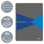 Spirálfüzet, A4, vonalas, 90 lap, laminált karton borító, LEITZ "Office", szürke-kék