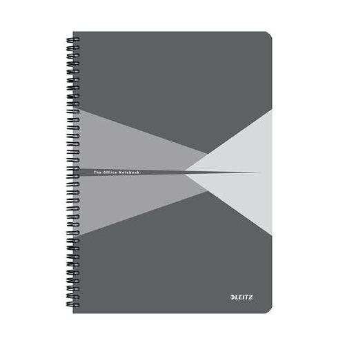 Spirálfüzet, A4, vonalas, 90 lap, laminált karton borító, LEITZ "Office", szürke