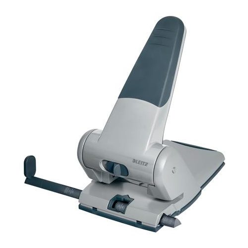 Lyukasztó, nagyteljesítményű, kétlyukú, 65 lap, LEITZ "5180", ezüst