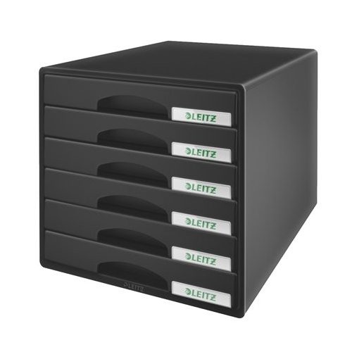 Irattároló, műanyag, 6 fiókos, LEITZ "Plus", fekete