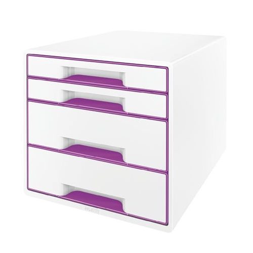 Irattároló, műanyag, 4 fiókos, LEITZ "Wow Cube", fehér/lila