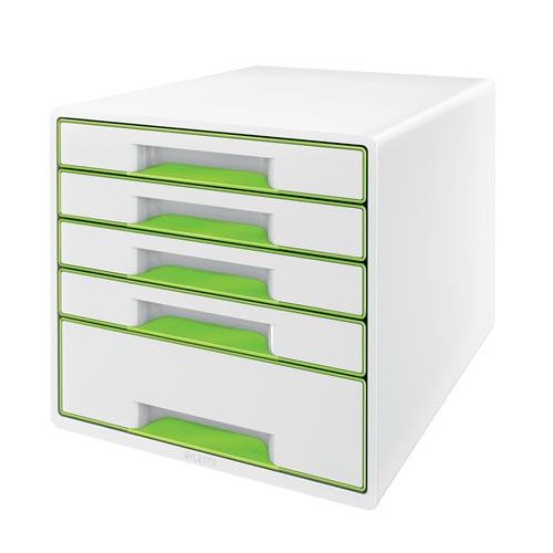 Irattároló, műanyag, 5 fiókos, LEITZ "Wow Cube", fehér/zöld