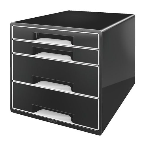 Irattároló, műanyag, 4 fiókos, LEITZ "Cube", fekete
