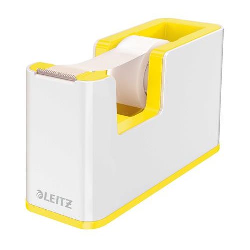 Ragasztószalag-adagoló, asztali, feltöltött, LEITZ "Wow", fehér-sárga