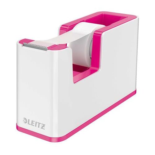 Ragasztószalag-adagoló, asztali, feltöltött, LEITZ "Wow", fehér-rózsaszín