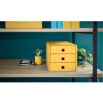 Irattároló, laminált karton, 3 fiókos, LEITZ "Cosy Click&Store", melegsárga