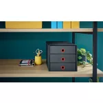 Irattároló, laminált karton, 3 fiókos, LEITZ "Cosy Click&Store", bársonyszürke
