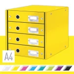 Irattároló, laminált karton, 4 fiókos, LEITZ "Click&Store", sárga