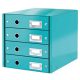 Irattároló, laminált karton, 4 fiókos, LEITZ "Click&Store", jégkék