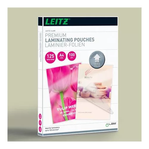 Meleglamináló fólia, 125 mikron, A4, fényes, UDT technológiával, LEITZ "iLam"