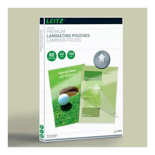 Meleglamináló fólia, 80 mikron, A3, fényes, UDT technológiával, LEITZ "iLam"
