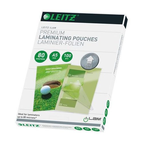 Meleglamináló fólia, 80 mikron, A5, fényes, UDT technológiával, LEITZ "iLam"