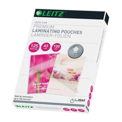 Meleglamináló fólia, 125 mikron, A5, fényes, UDT technológiával, LEITZ "iLam"