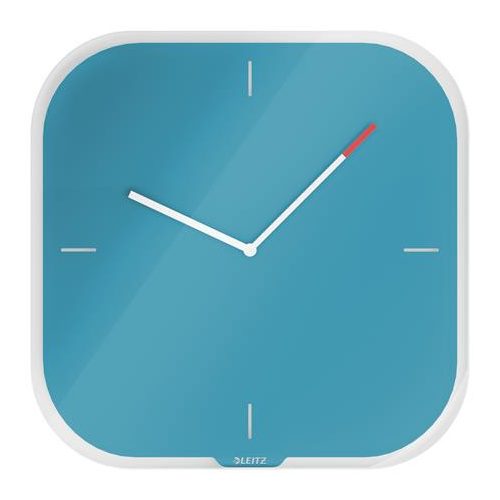 Falióra, üveg, négyzet alakú, 30x30 cm, LEITZ "Cosy", nyugodtkék