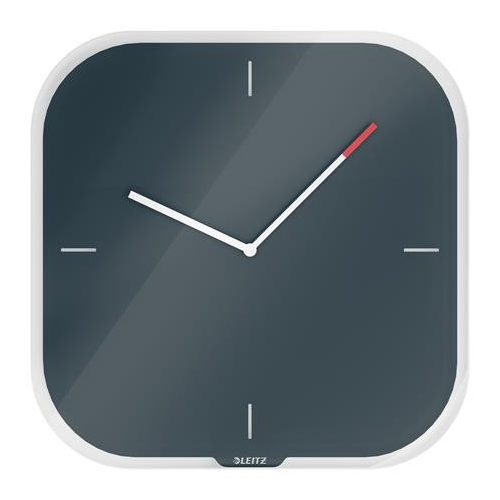 Falióra, üveg, négyzet alakú, 30x30 cm, LEITZ "Cosy", bársonyszürke