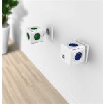 Elosztó, 5 aljzat, ALLOCACOC "PowerCube Original DE", fehér-kék