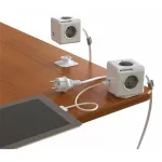 Elosztó, 4 aljzat, 2 USB csatlakozó, 1,5 m kábelhosszúság, ALLOCACOC "PowerCube Extended USB DE", fehér-szürke