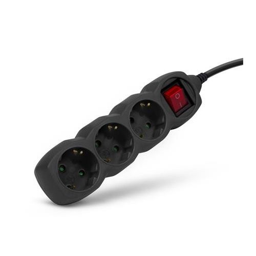 Elosztósor, 3 aljzat, 1,5 m, kapcsolóval, ENTAC, fekete