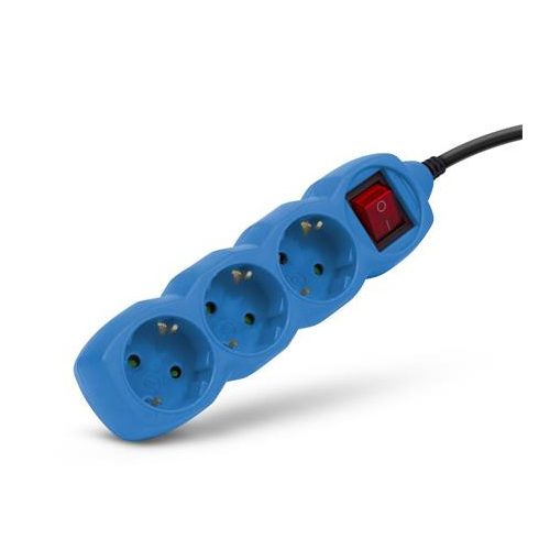 Elosztósor, 3 aljzat, 1,5 m, kapcsolóval, ENTAC, kék