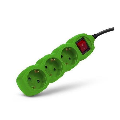 Elosztósor, 3 aljzat, 1,5 m, kapcsolóval, ENTAC, zöld