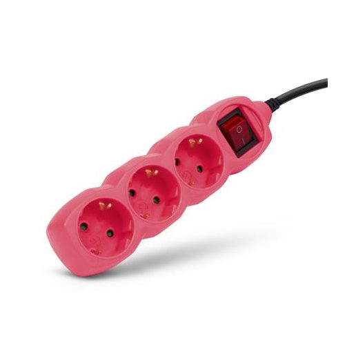 Elosztósor, 3 aljzat, 1,5 m, kapcsolóval, ENTAC, rózsaszín