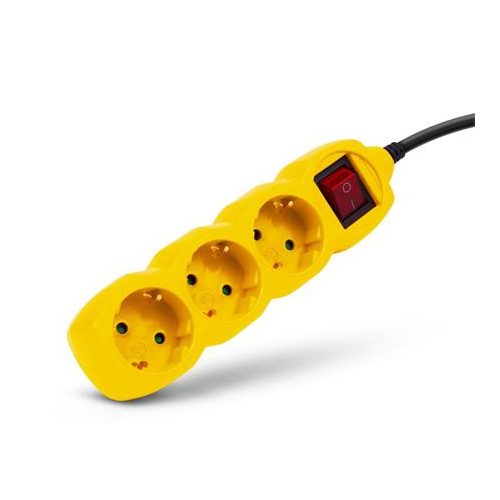 Elosztósor, 3 aljzat, 1,5 m, kapcsolóval, ENTAC, sárga