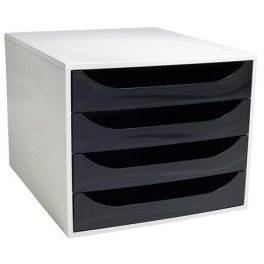   Irattároló, műanyag, 4 fiókos, EXACOMPTA "Ecobox Office", szürke-fekete