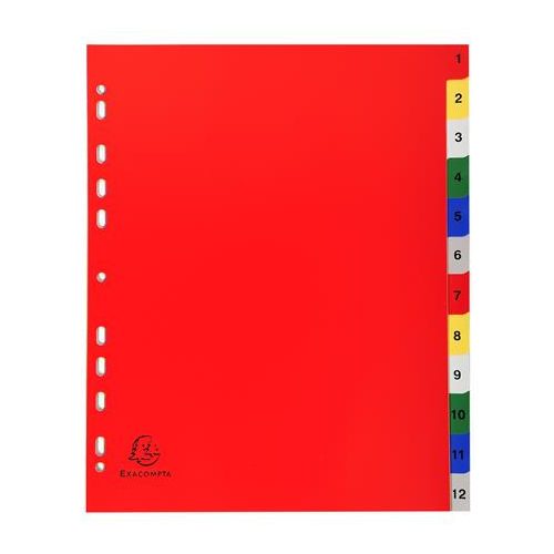 Regiszter, műanyag, A4+, 1-12, EXACOMPTA, színes