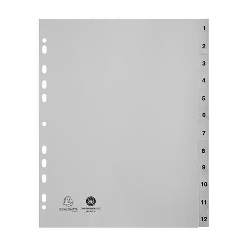 Regiszter, műanyag, A4+, 1-12, EXACOMPTA, szürke