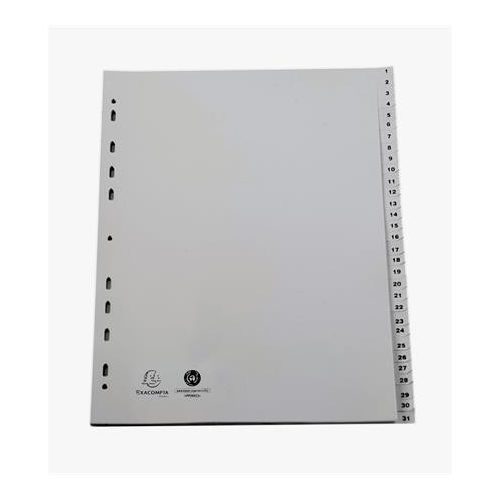Regiszter, műanyag, A4+, 1-31, EXACOMPTA, szürke