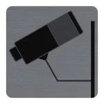 Információs tábla, öntapadó, 7,5x7,5 cm, alumíniumhatású, EXACOMPTA, "Kamerával megfigyelt terület"