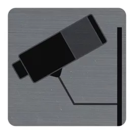   Információs tábla, öntapadó, 7,5x7,5 cm, alumíniumhatású, EXACOMPTA, "Kamerával megfigyelt terület"