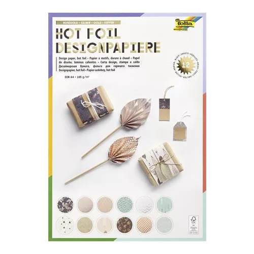 Dekorpapír, A4, 165 g, 12 lap, FOLIA, 12 különböző mintával
